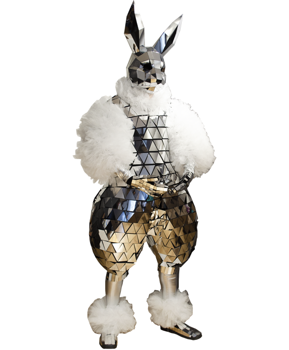 Зеркальный комбинезон с широкими бёдрами с маской кролика серебро